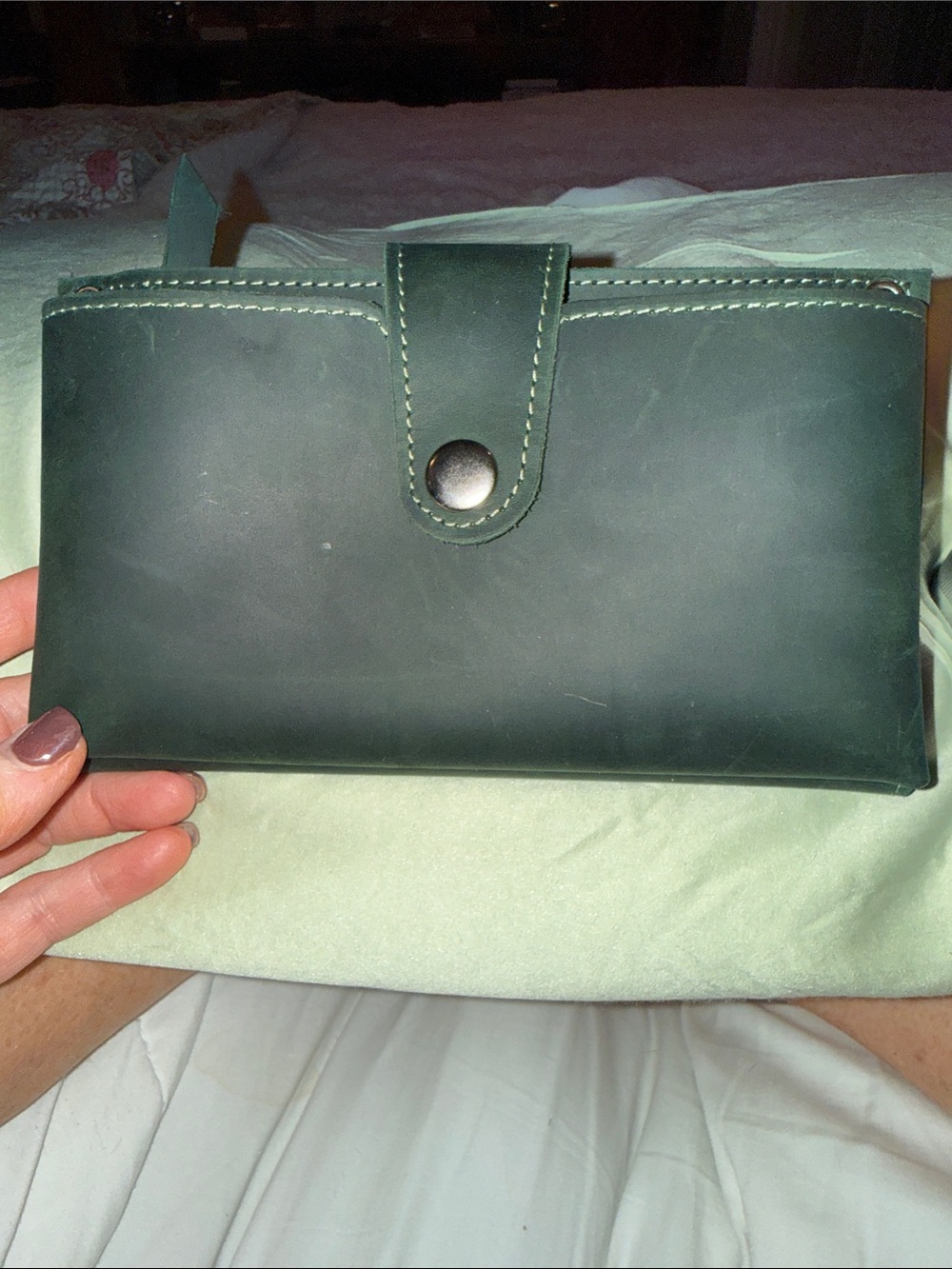 Source Unknown Deep Green Leather Snap Wallet